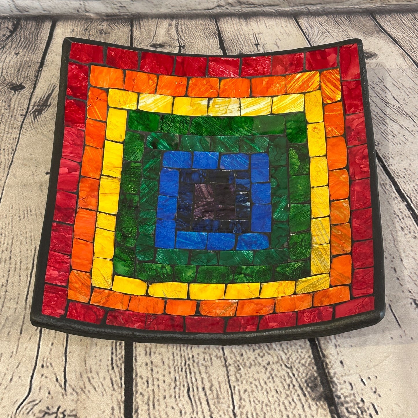 25cm Rainbow Eye Square Mosaic Handmade Ceramic Glass Tile Bowl Fruit