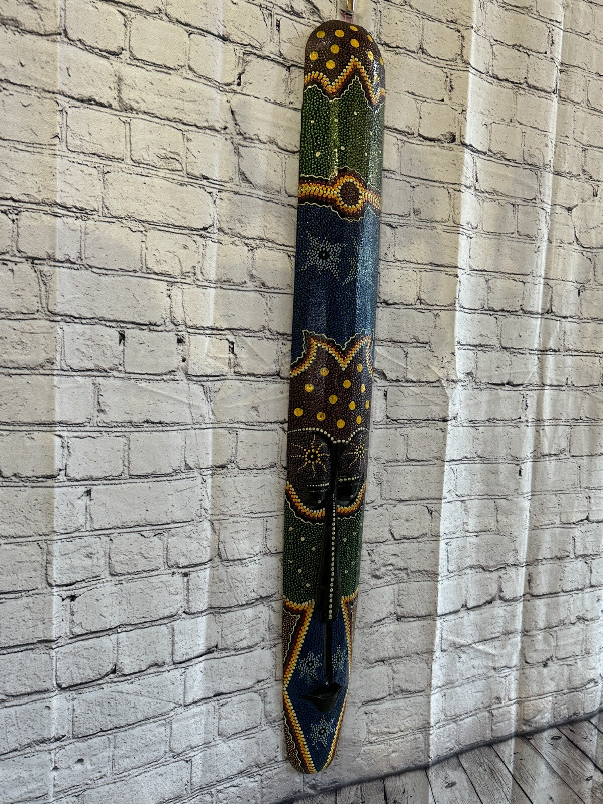 Mask 100cm Carved Wooden Dot Painted Ethnic Tribal Tiki Wall Art Handmade No 5