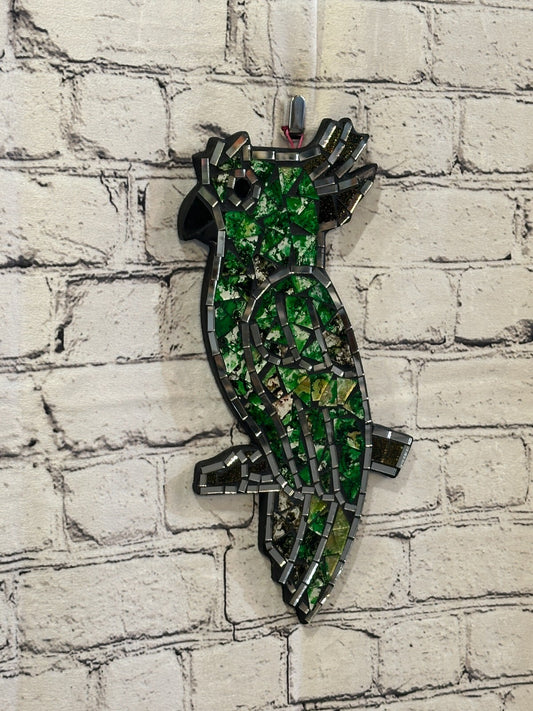 Green Bright Tropical Parrot Mosaic Tile Wall Mirror 30cm x 15cm Handmade New