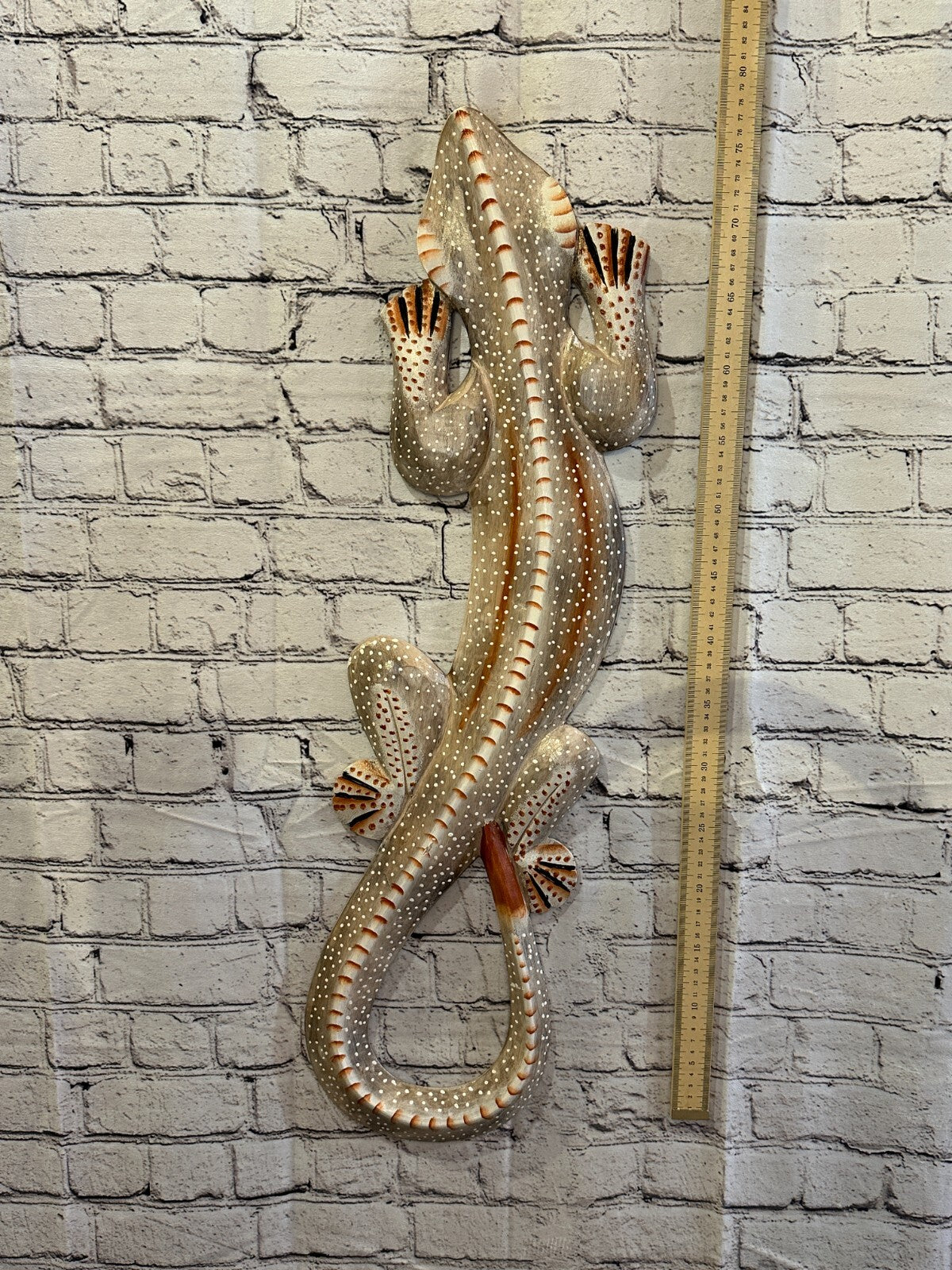 80cm Gecko Lizard Grey Wood Wall Hanging Wooden Ornaments Wood Carving