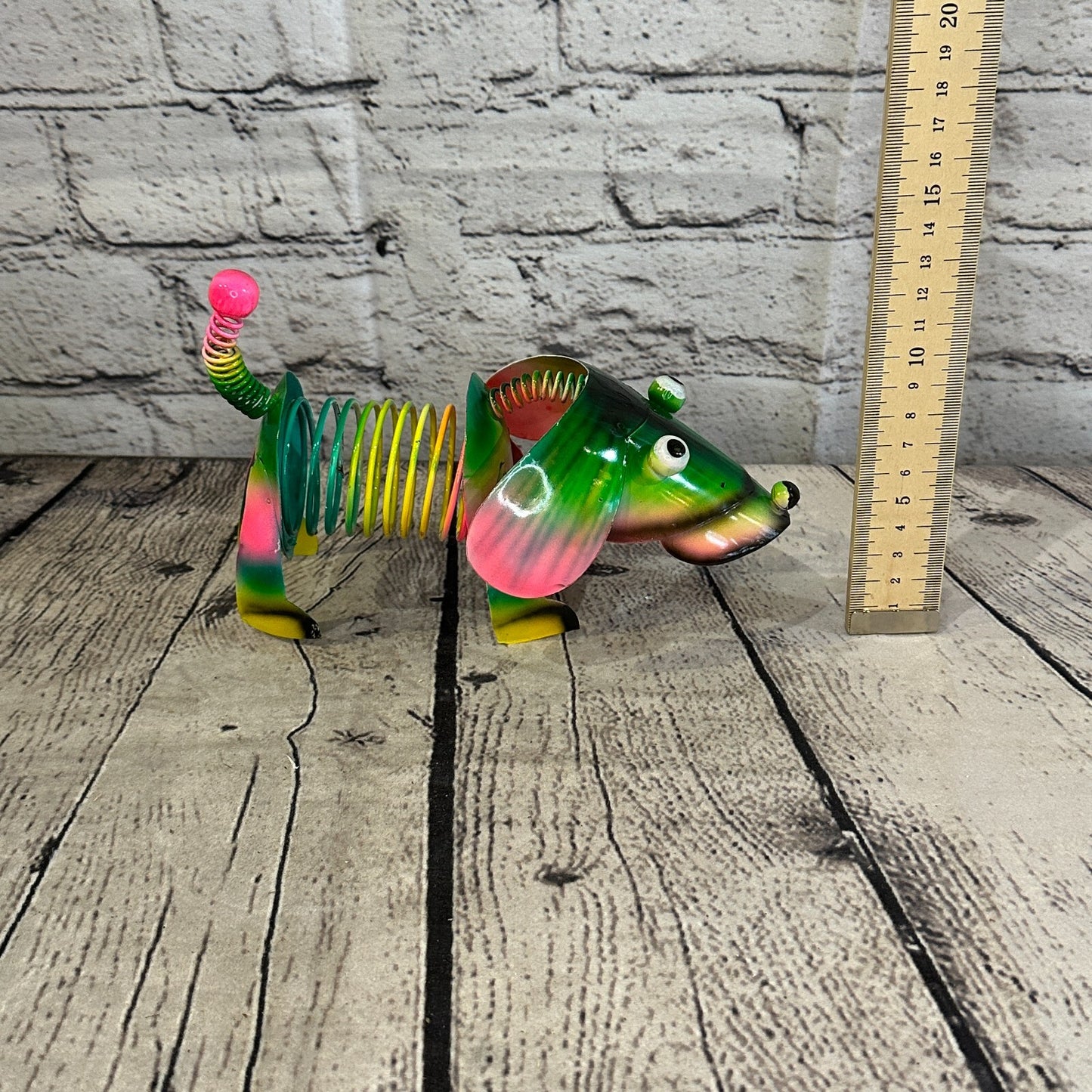 20cm x 15cm Green Bight Colour Spring Dog Cartoon Ornament Painted Statue