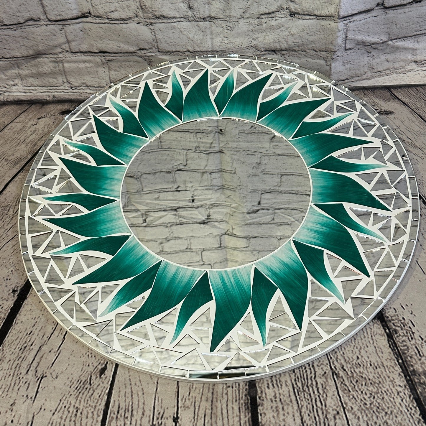 Green Flame Sun Mosaic Tile Wall Mirror 50cm x 50cm 20 Inches Handmade New