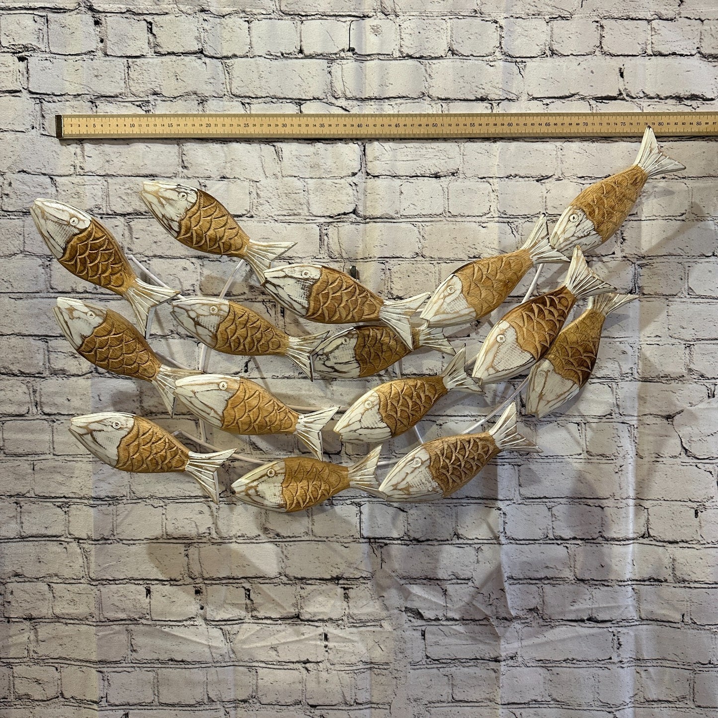 80cm Brown White Shoal Of Fish On Wood   Fish Decoration Fish Shoal Sprats Fish