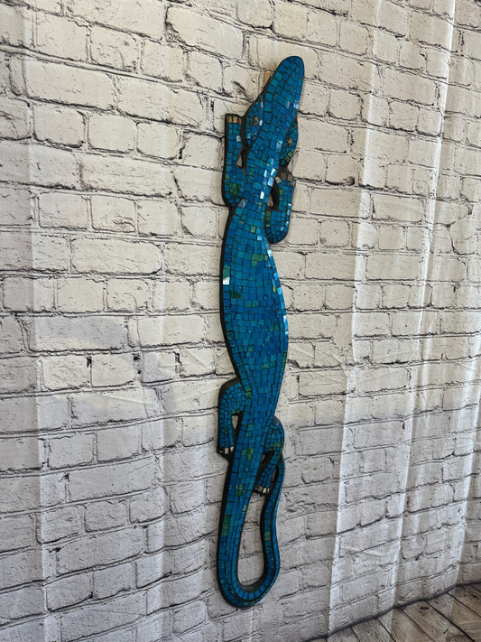 80cm Gecko Turquoise Blue Mosaic Wall Hanging Wooden Ornaments Wood Carving