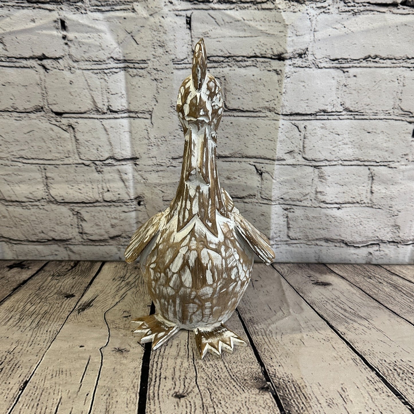 30cm x 15cm Brown Shabby Wooden Rooster Cockerel Retro Collectable Hand Carved