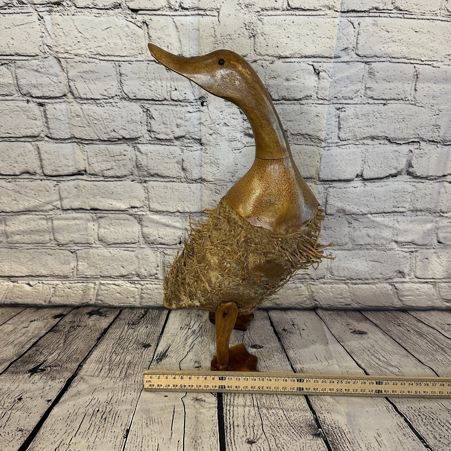 Looking Back 45cm Tall Wooden Hairy Duckling Baby Duck Bamboo Root Fairtrade