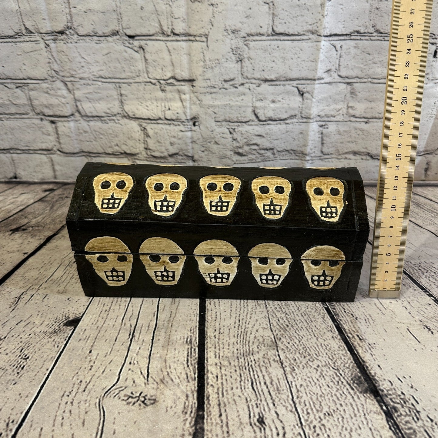 26cm x 12cm x 12cm Trunk Wooden Gothic Skeleton Skull Coffin Jewellery Box