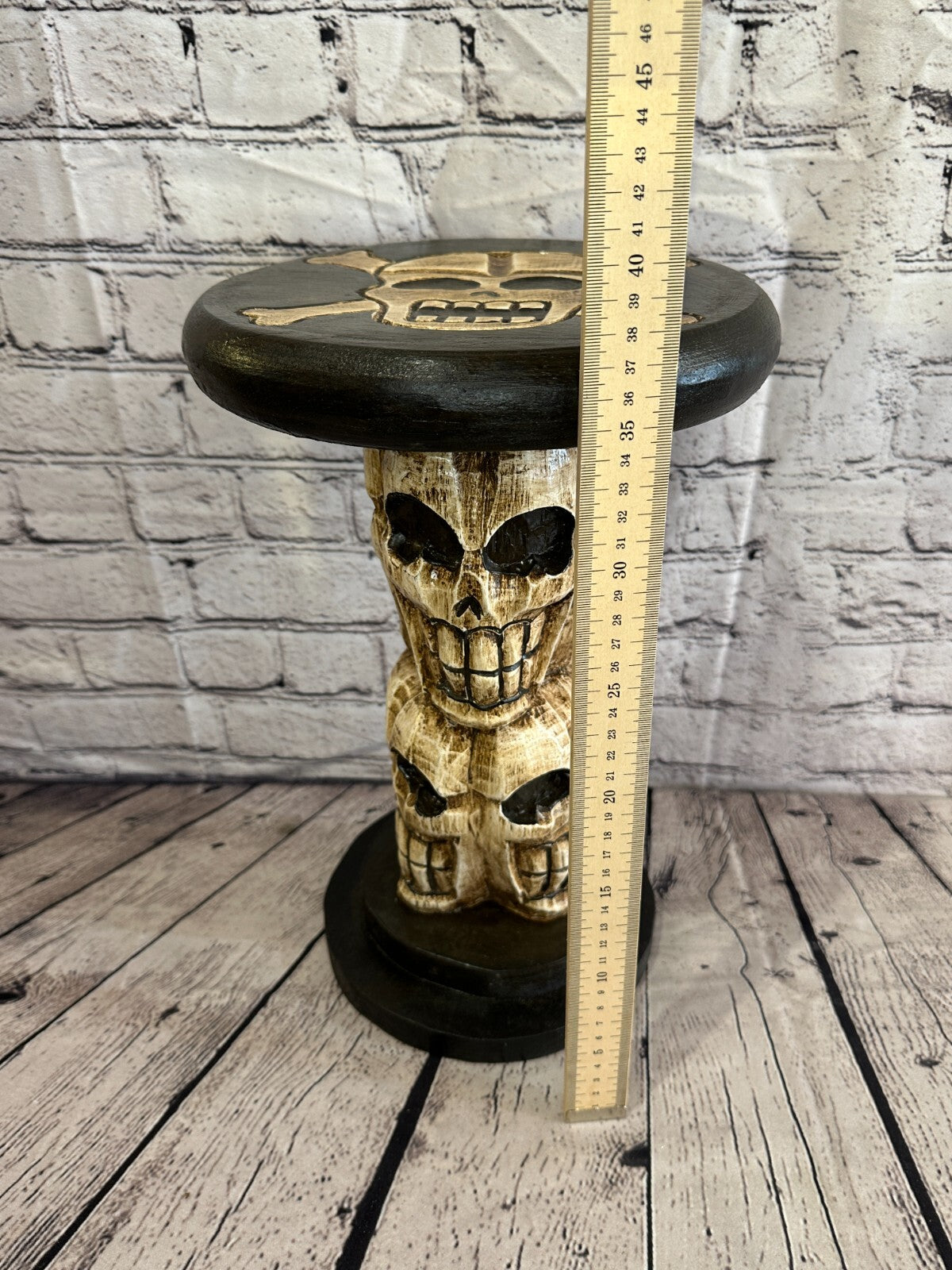 35cm Skull Tower Wood Side Table Bone Skull Flower Stand Solid Wood Gothic New