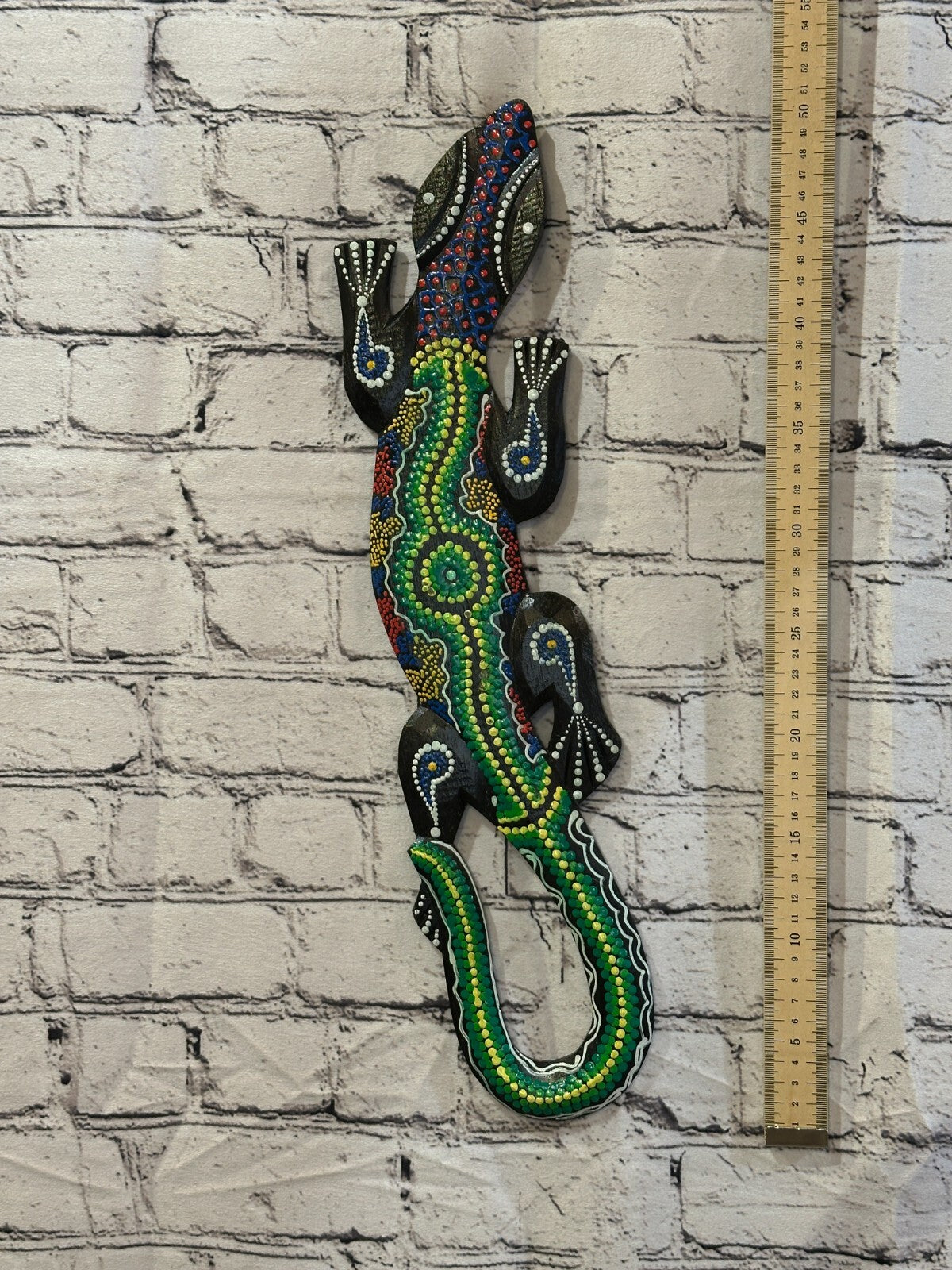 50cm Gecko Carved Wooden Dot Painted Ethnic Tribal Tiki Wall Handmade No 2