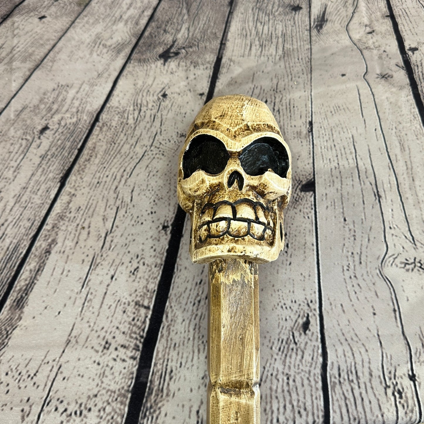 Skull Head Bald Plain 100cm Tribal Walking Stick Cane Hand Carved Light Wood