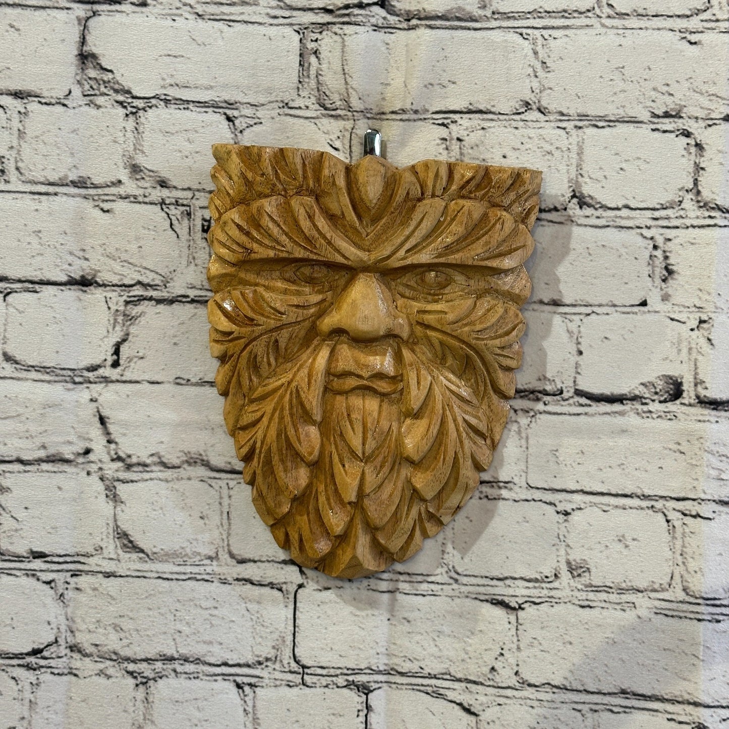Flat Green Man Of The Woods 25cm Hand Carved Wizard Tree Trunk Wood Fairtrade