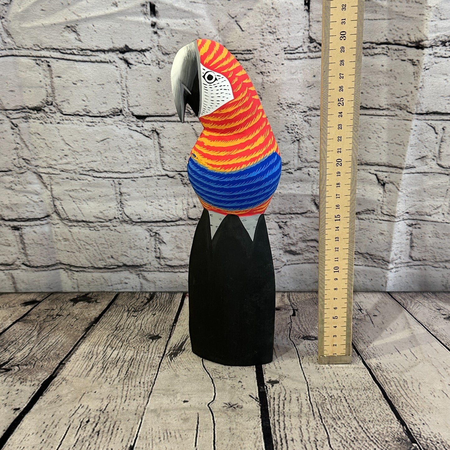 30cm Red Parrot Bird Ornament Statue Fair Trade Hand Made Carved Wood