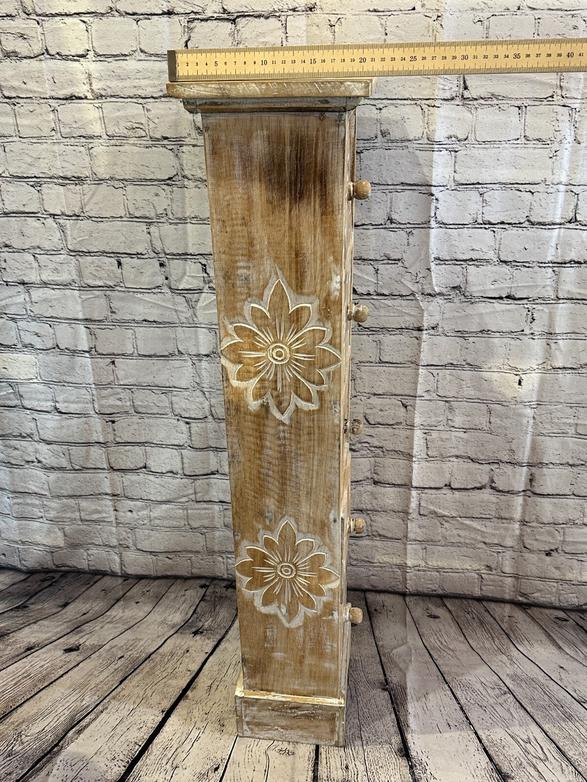 100cm x 25cm Cream 5 Draw Wooden Side Cabinet Living Hallway Storage Furniture