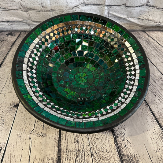35cm Green Round Mosaic Handmade Ceramic Glass Tile Bowl Fruit