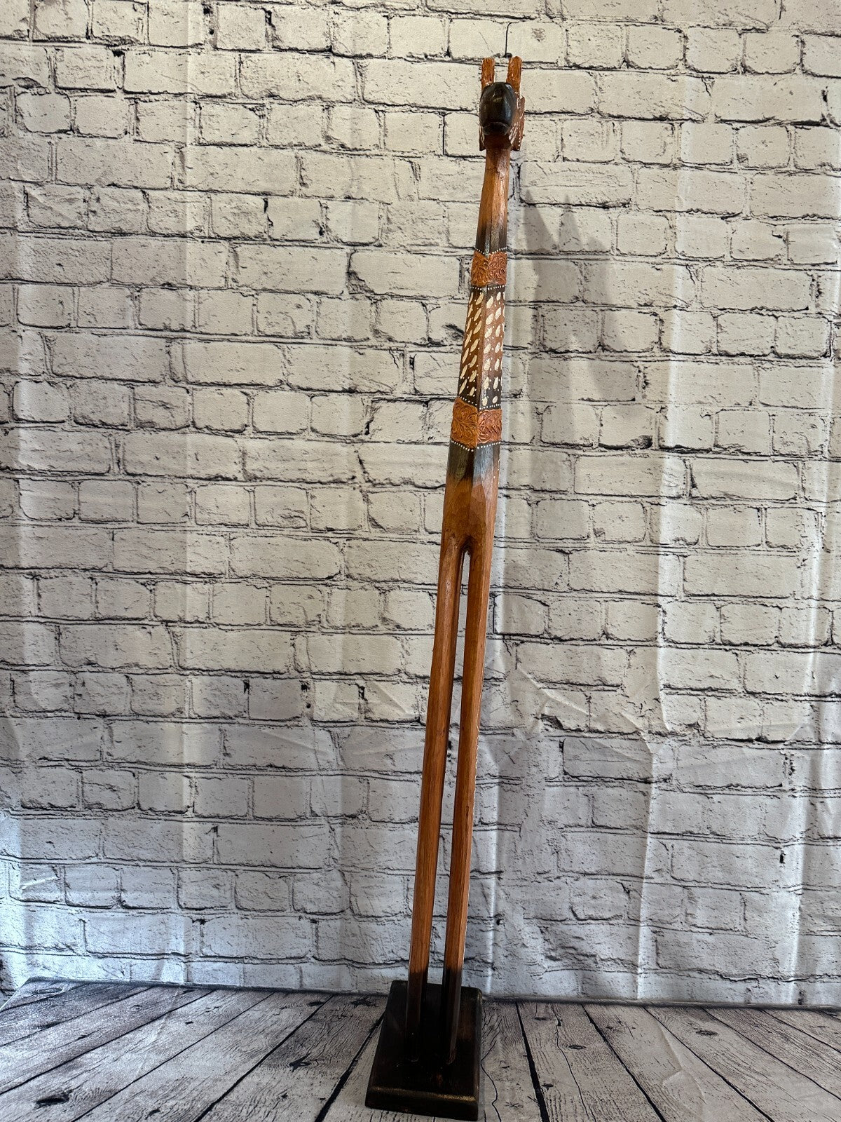 100cm Brown Painted Wood Giraffe Tall Statue Wood Modern Hand Carved Painted