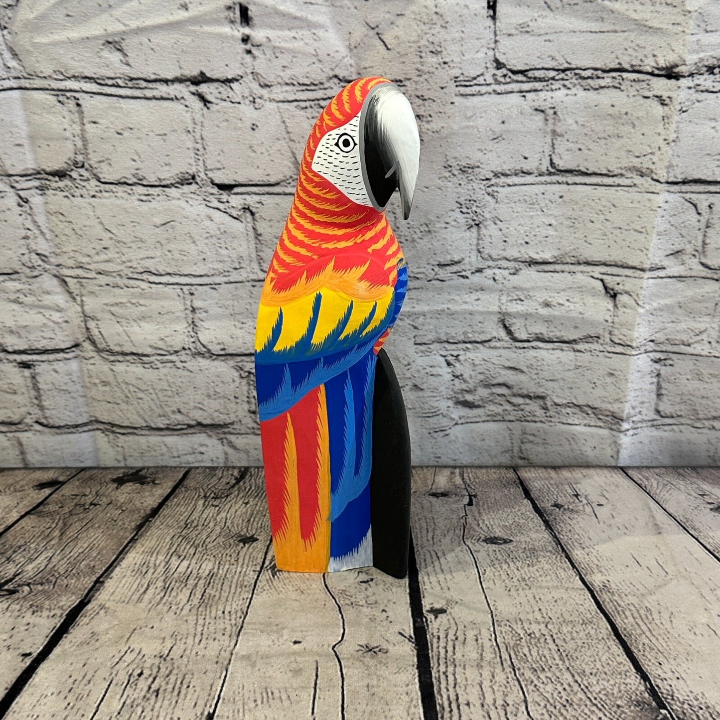 30cm Red Parrot Bird Ornament Statue Fair Trade Hand Made Carved Wood