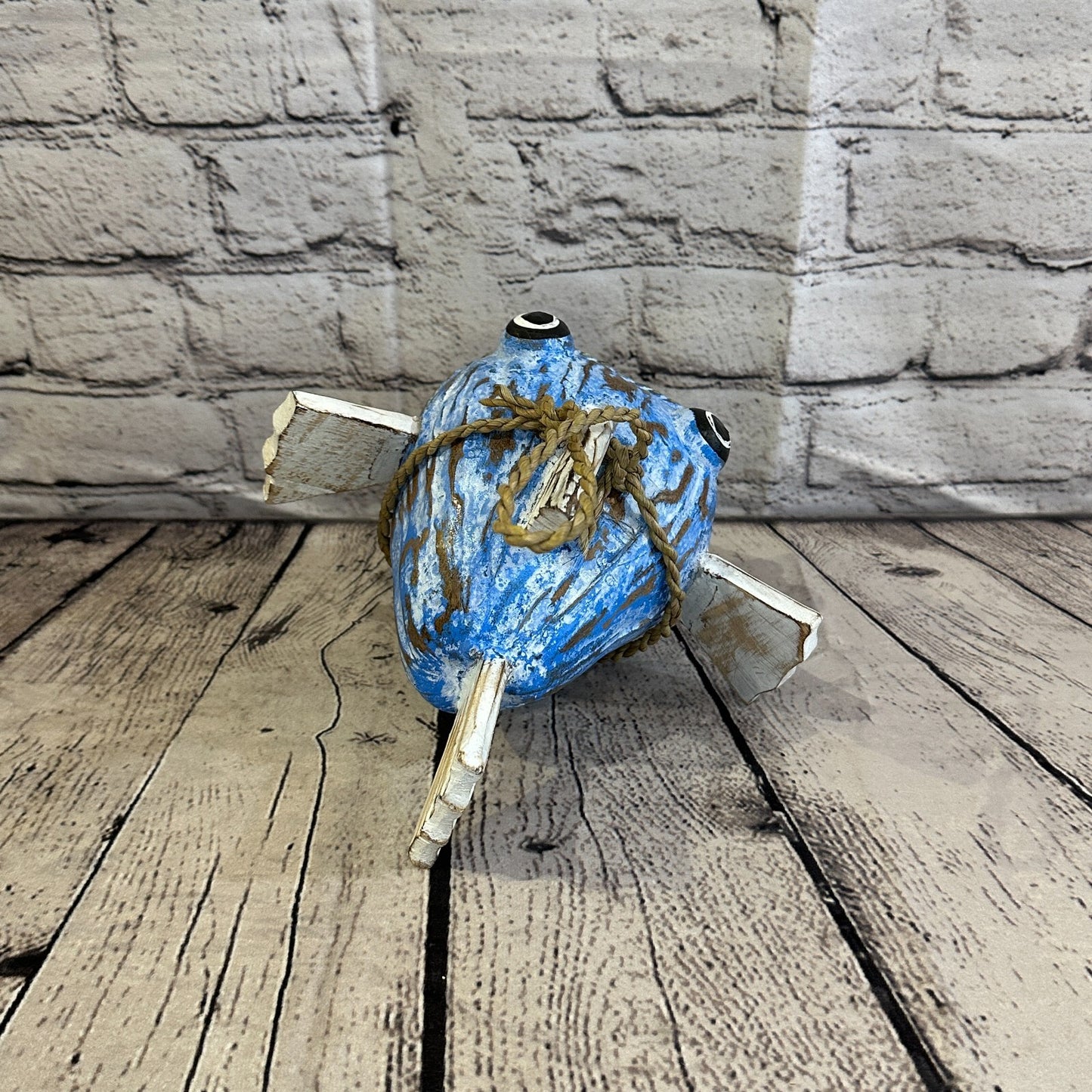 White Blue Folk Art Hand Painted Shark Fish Coconut Shell Ornaments Hanging
