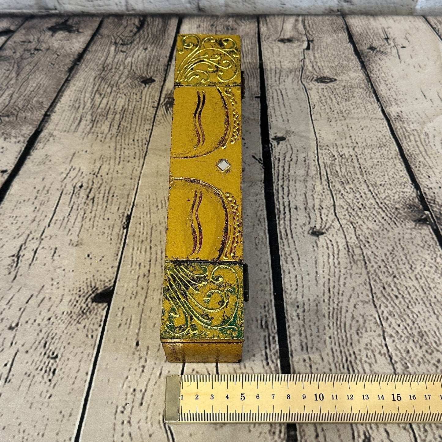 Bright Gold Thai Plain Buddha Eyes 25cm x 5cm x 5cm Wooden Box Trinket Handmade