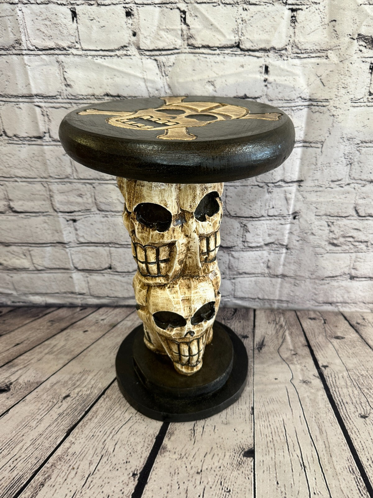 35cm Skull Tower Wood Side Table Bone Skull Flower Stand Solid Wood Gothic New