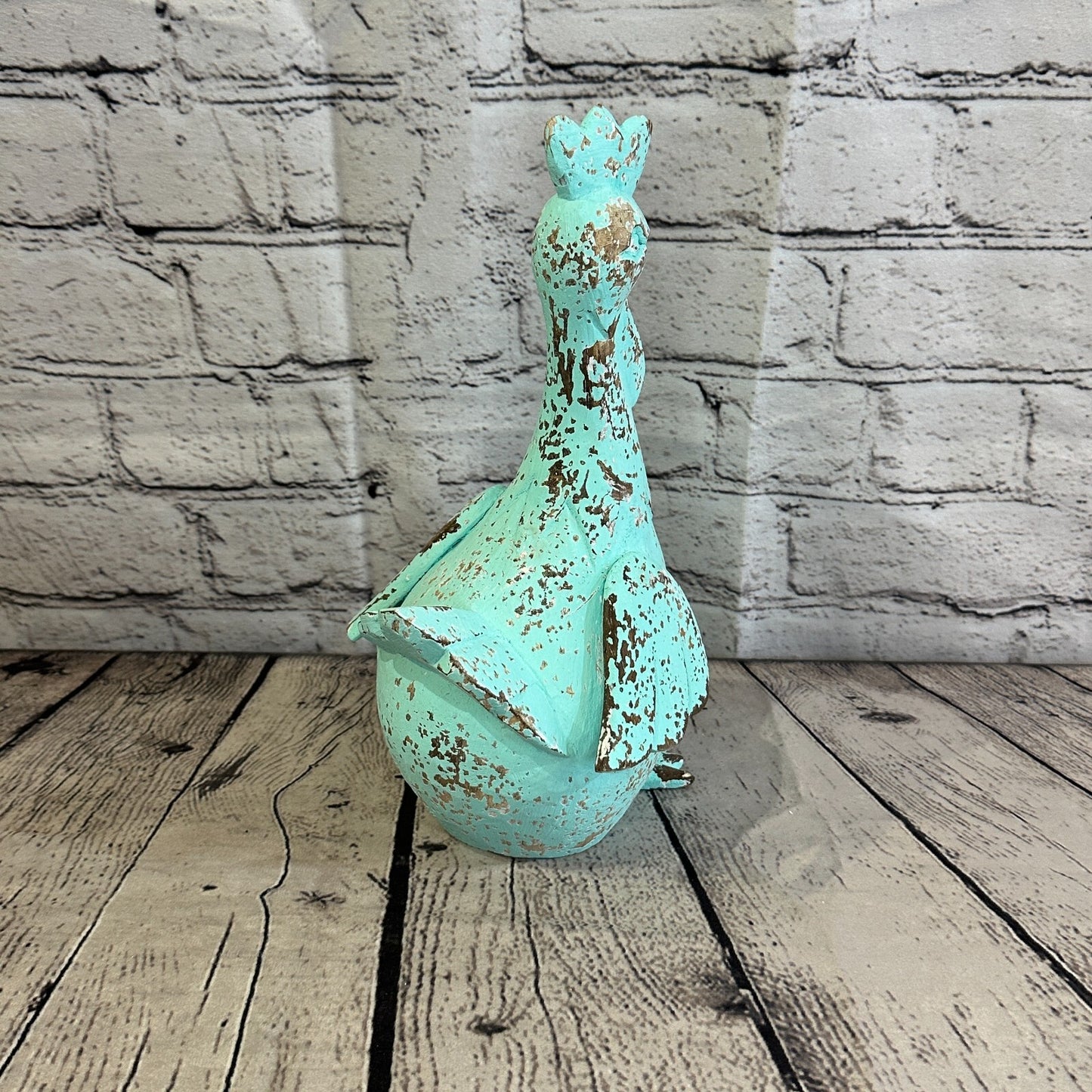 25cm x 12cm Green Shabby Wooden Rooster Cockerel Retro Collectable Hand Carved