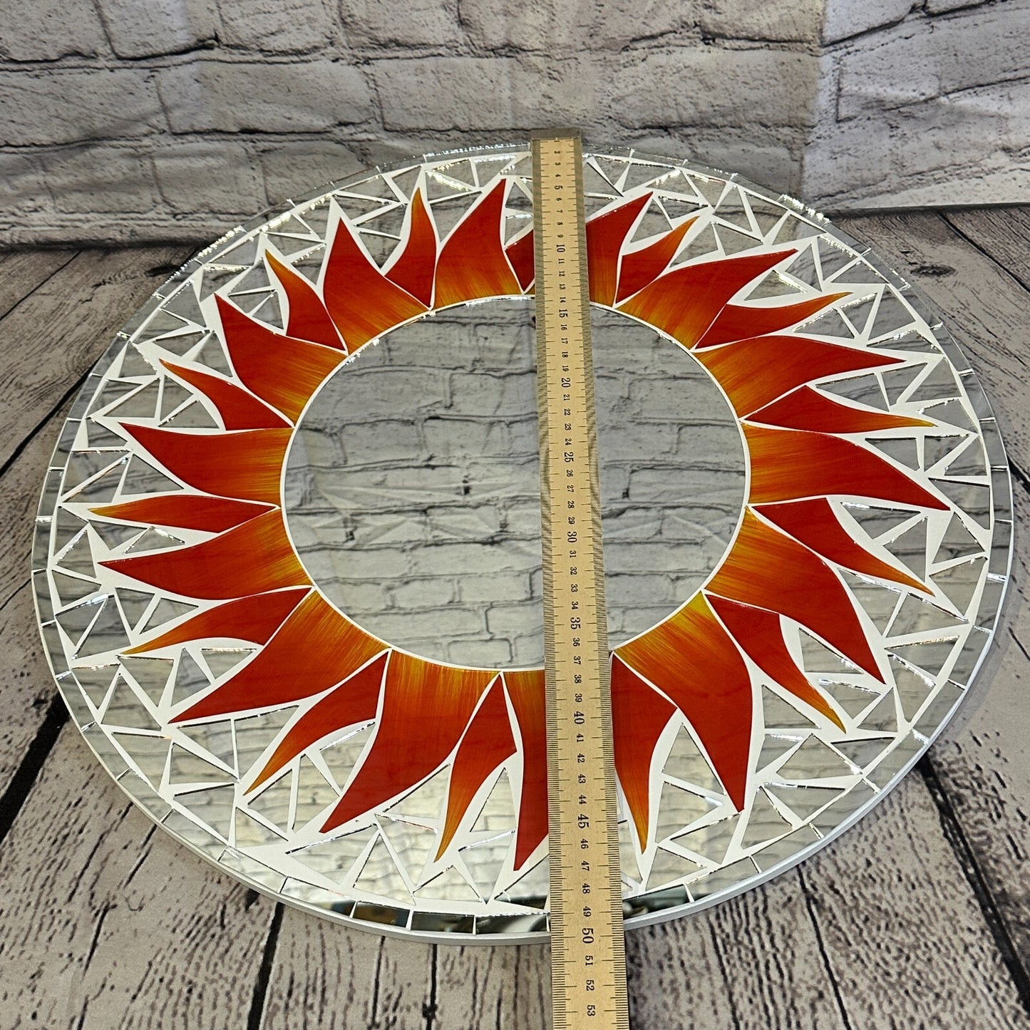 Red Flame Sun Mosaic Tile Wall Mirror 50cm x 50cm 20 Inches Handmade New