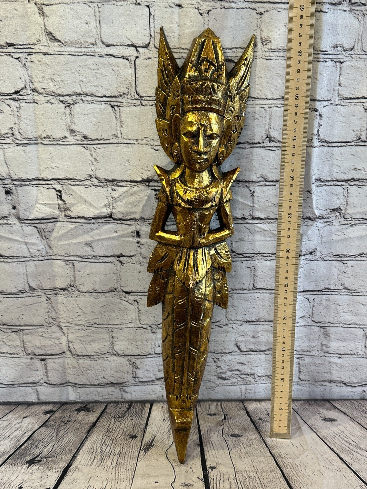 Gold Antique Colour Sita Dewi Bali Rice Goddess Wings Mermaid Wood 60cm Pair