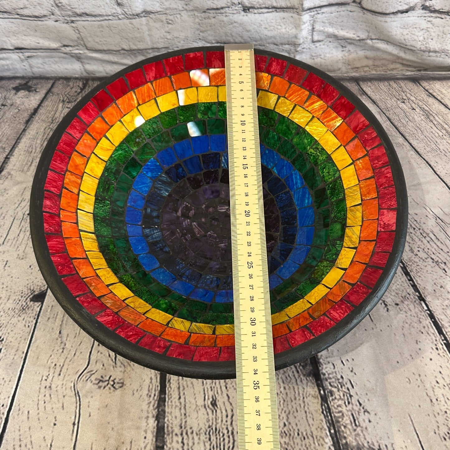 35cm Rainbow Eye Round Mosaic Handmade Ceramic Glass Tile Bowl Fruit