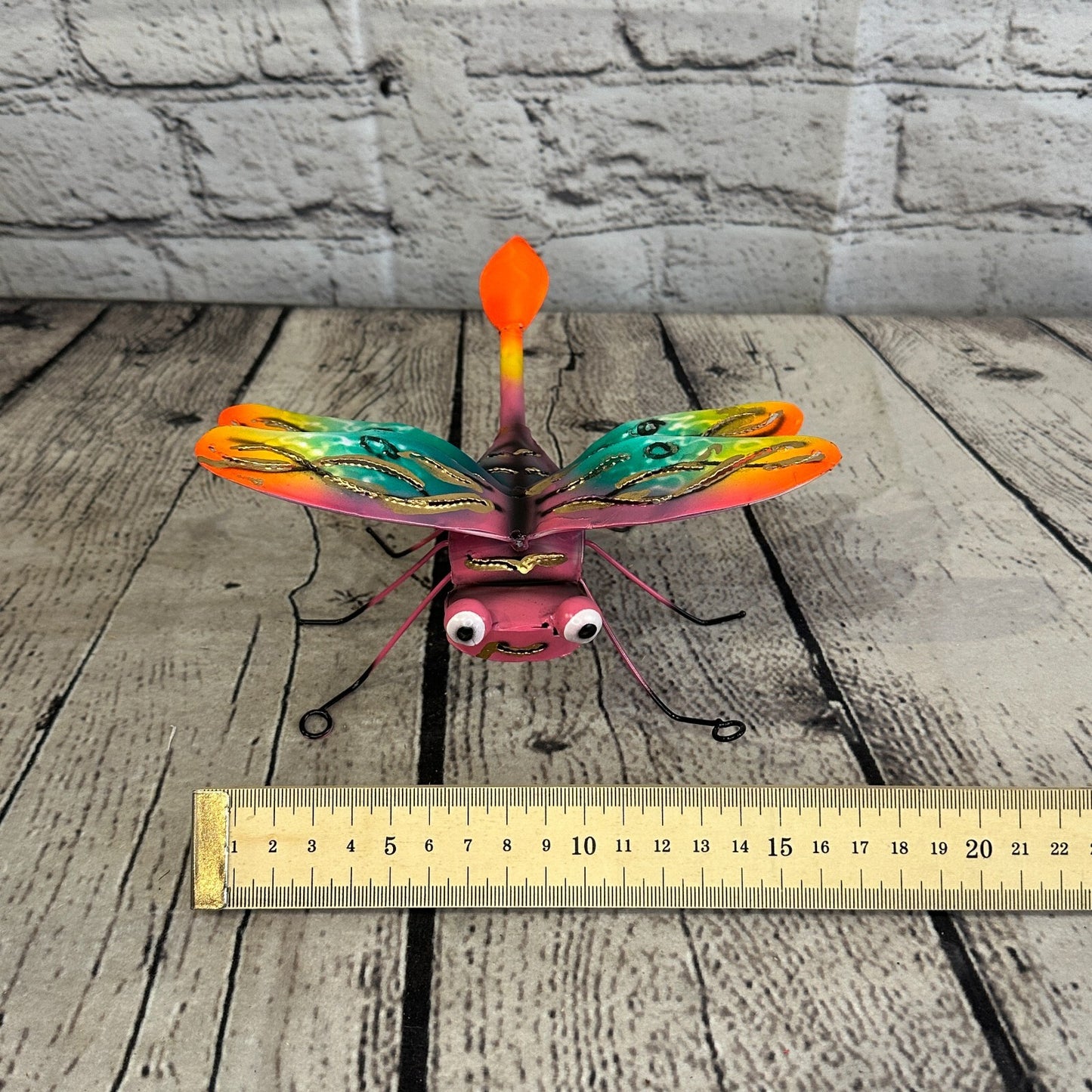 20cm x 15cm Orange Dragonfly Bug Metal Tin Wall Hanging Ornament Painted Statue
