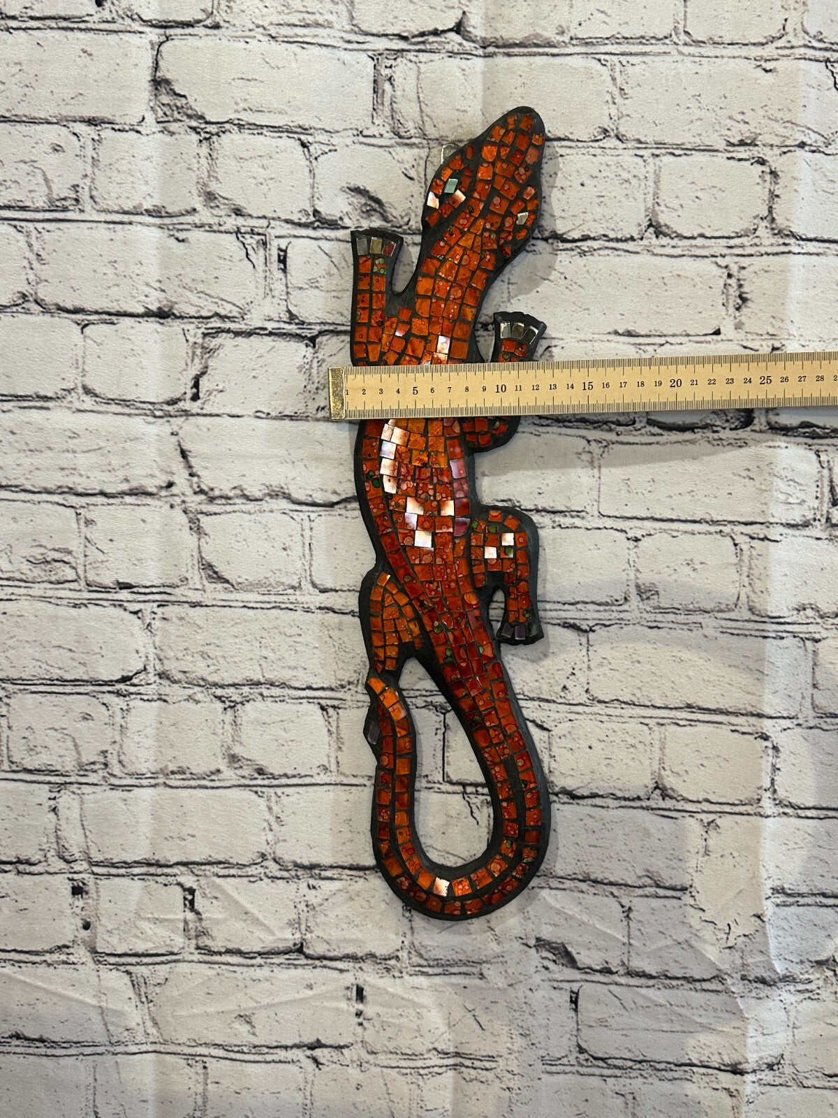 50cm Gecko Burnt Orange Mosaic Wall Hanging Wooden Ornaments Wood Carving