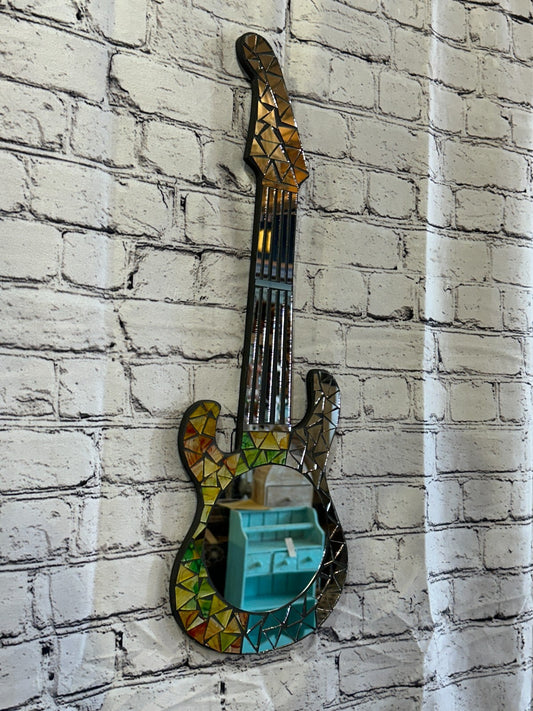 Yellow Guitar Mosaic Tile Wall Mirror 60cm x 20cm 24 Inches Handmade New