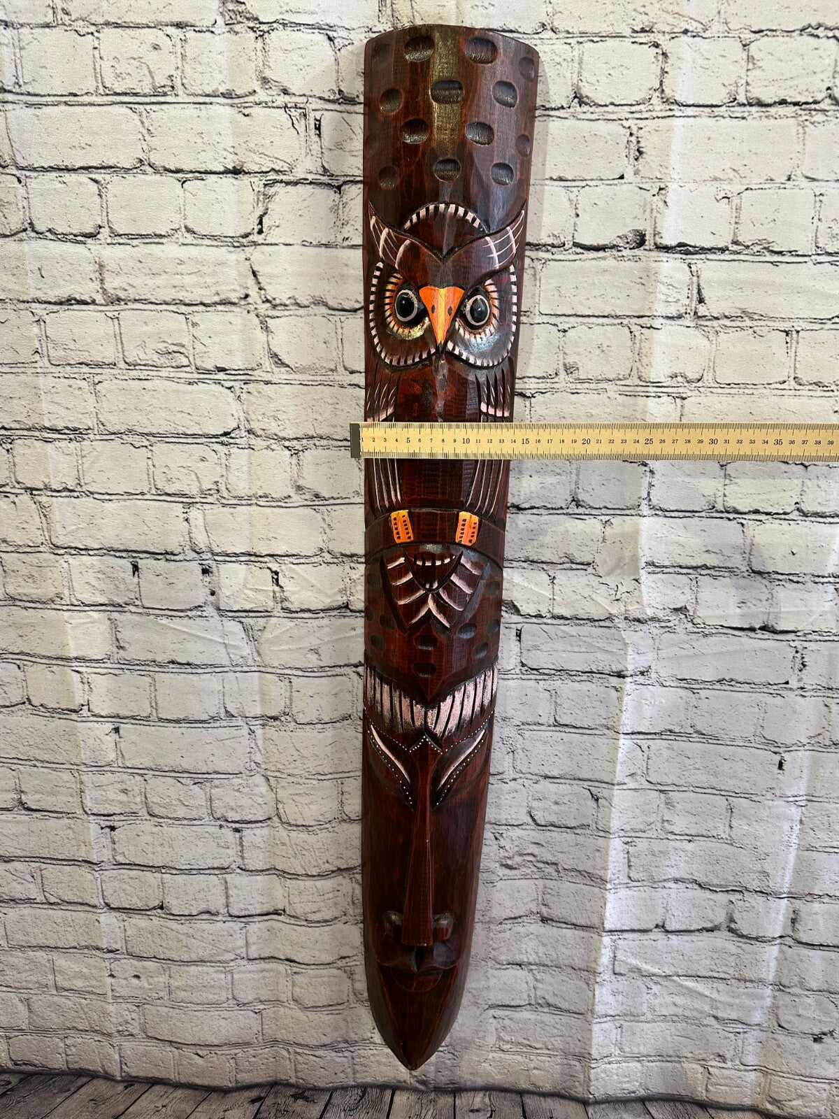 100cm Brown Owl Hand Carved Fair Trade Wooden Animal Wall Art Wall Hang Mask