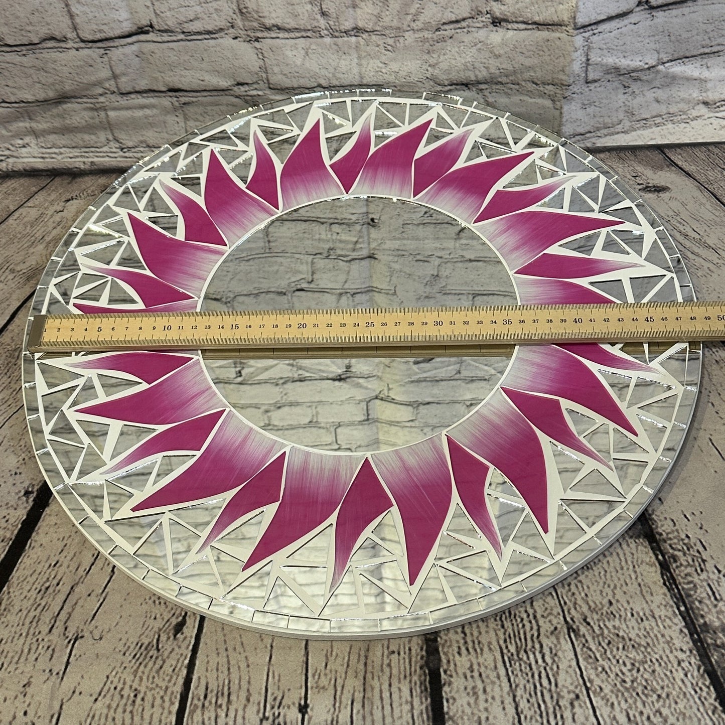 Pink Flame Sun Mosaic Tile Wall Mirror 50cm x 50cm 20 Inches Handmade New