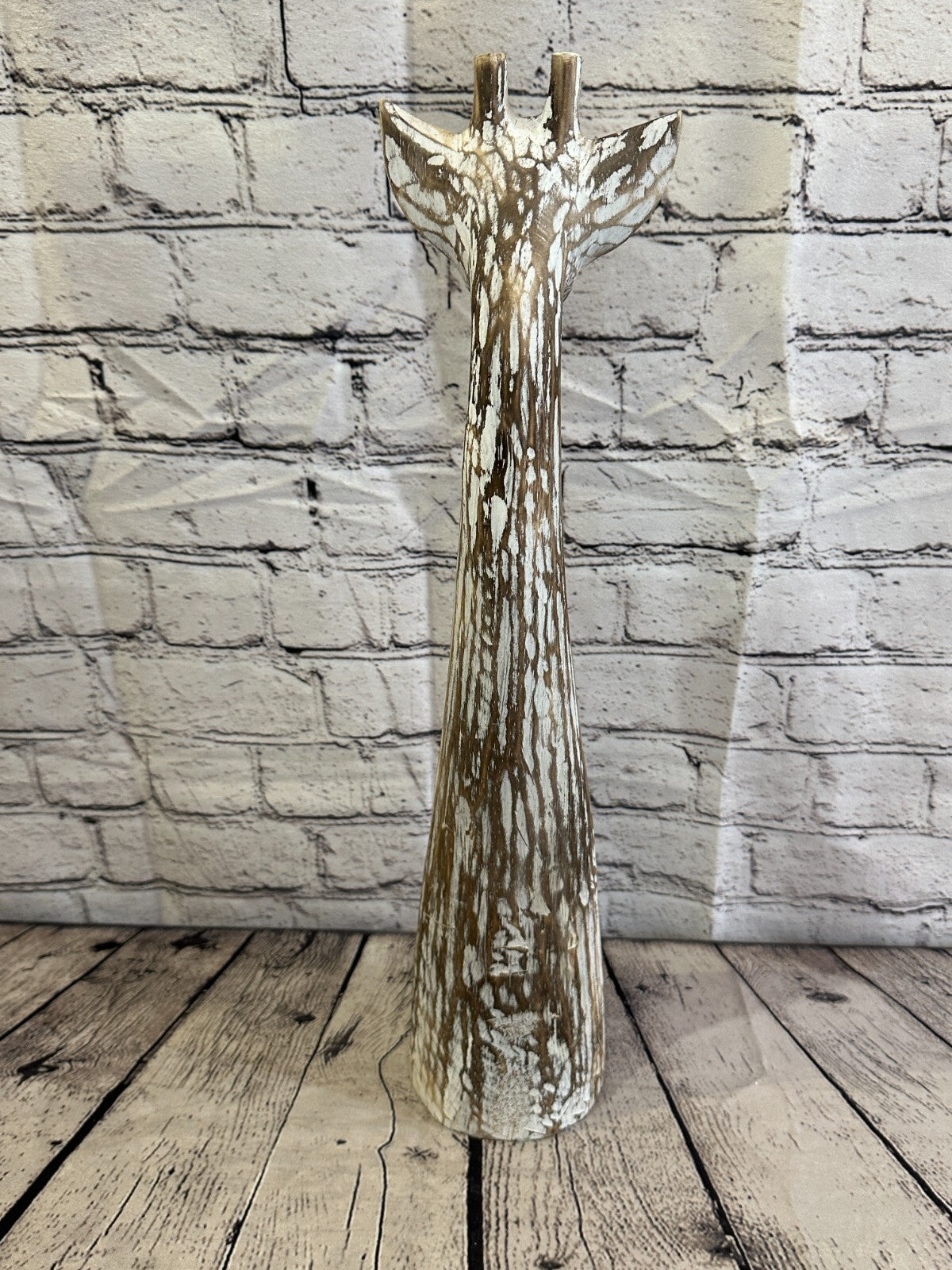 Brown Wooden Giraffe Head With Shabby Pattern 50cm x 10cm Handmade and Fairtrade