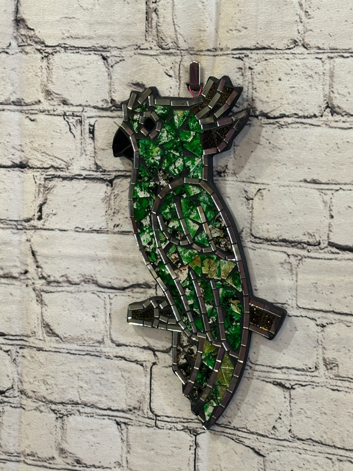 Green Bright Tropical Parrot Mosaic Tile Wall Mirror 30cm x 15cm Handmade New