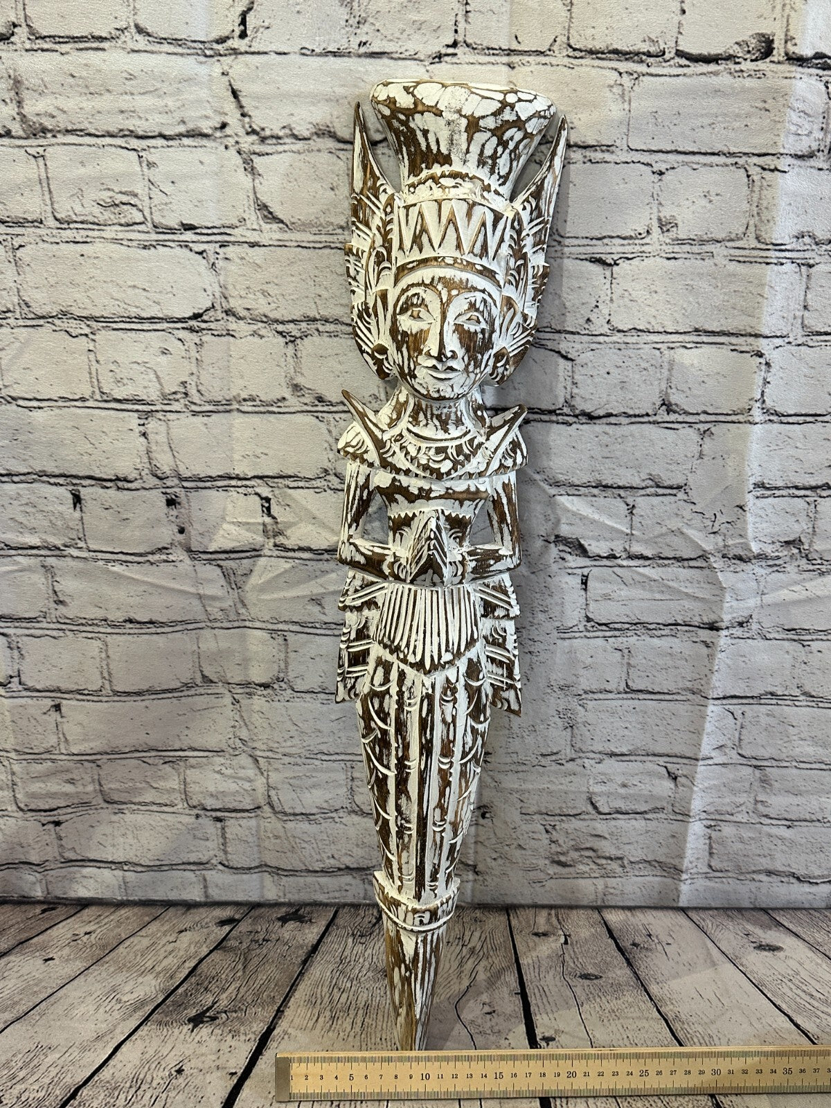 Shabby Brown Sita Dewi Bali Rice Goddess Wings Mermaid Wood Carving 65cm Pair