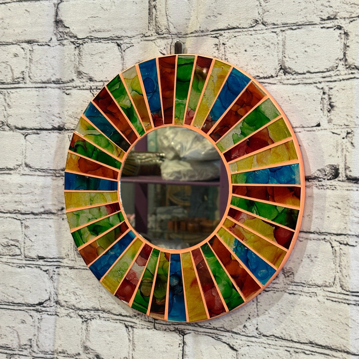 Rainbow Terracotta Line Mosaic Tile Wall Mirror 30cm x 30cm 12 Inches Handmade