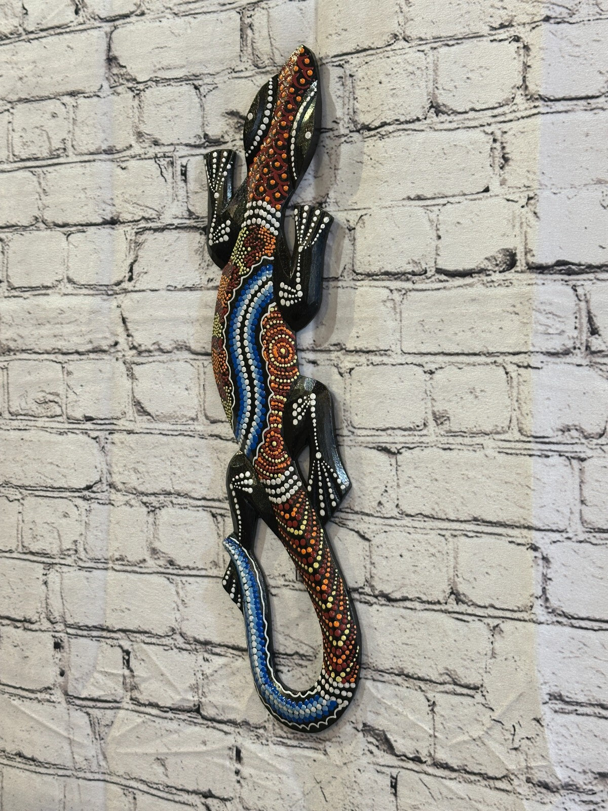 50cm Gecko Carved Wooden Dot Painted Ethnic Tribal Tiki Wall Handmade No 4