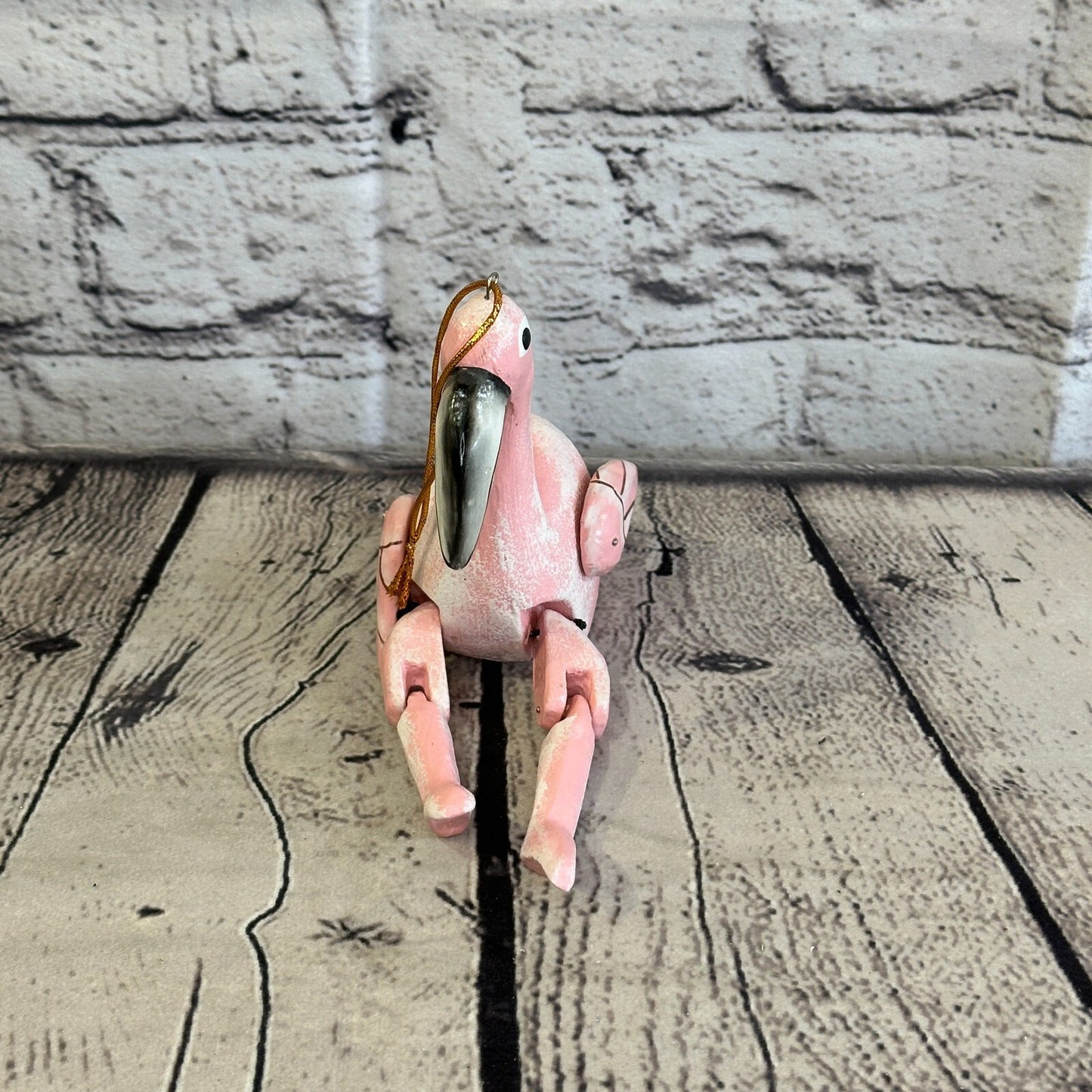 10cm Pink Flamingo Sitting Animal, Wooden Shelf Ornament Handmade and Fairtrade