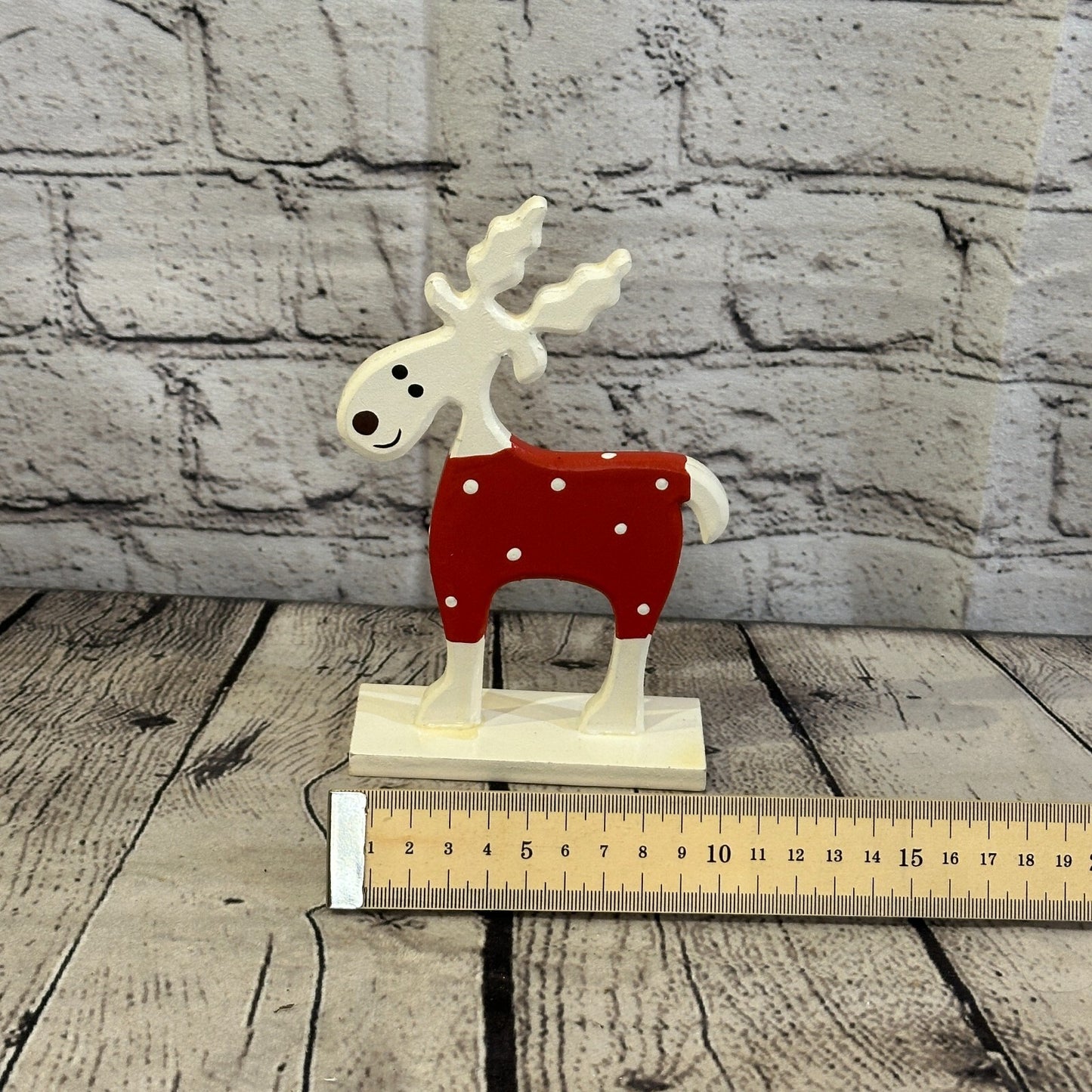 18cm x 10cm Red Handcrafted Wood Reindeer Xmas Christmas Ornament Antlers