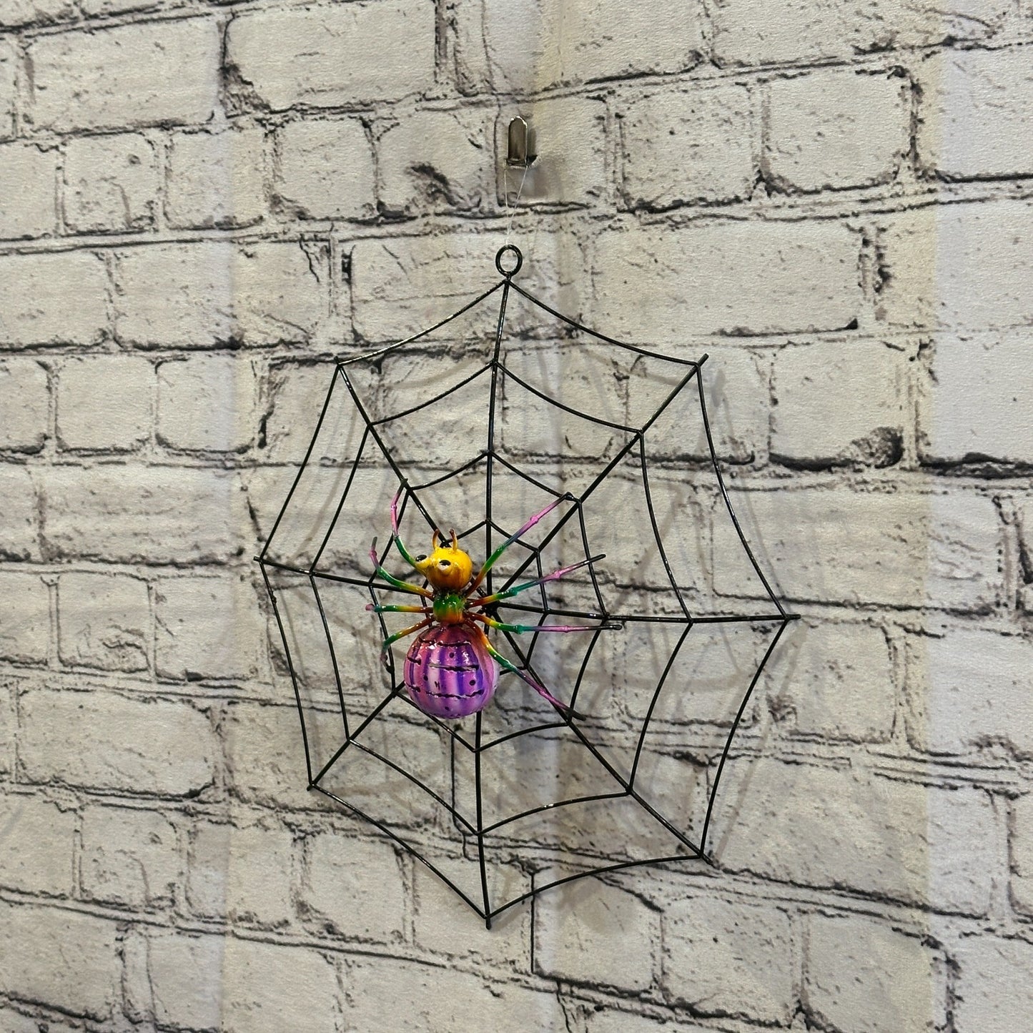 30cm x 30cm Pink Spider On Web Bug Metal Tin Wall Hanging Ornament Statue