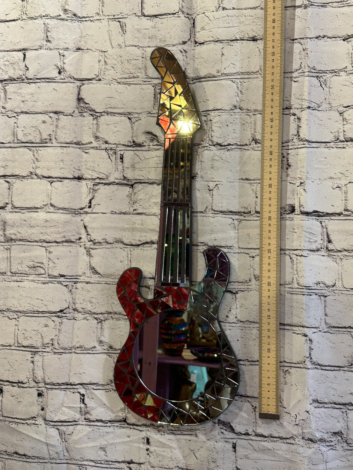 Red Guitar Mosaic Tile Wall Mirror 60cm x 20cm 24 Inches Handmade New