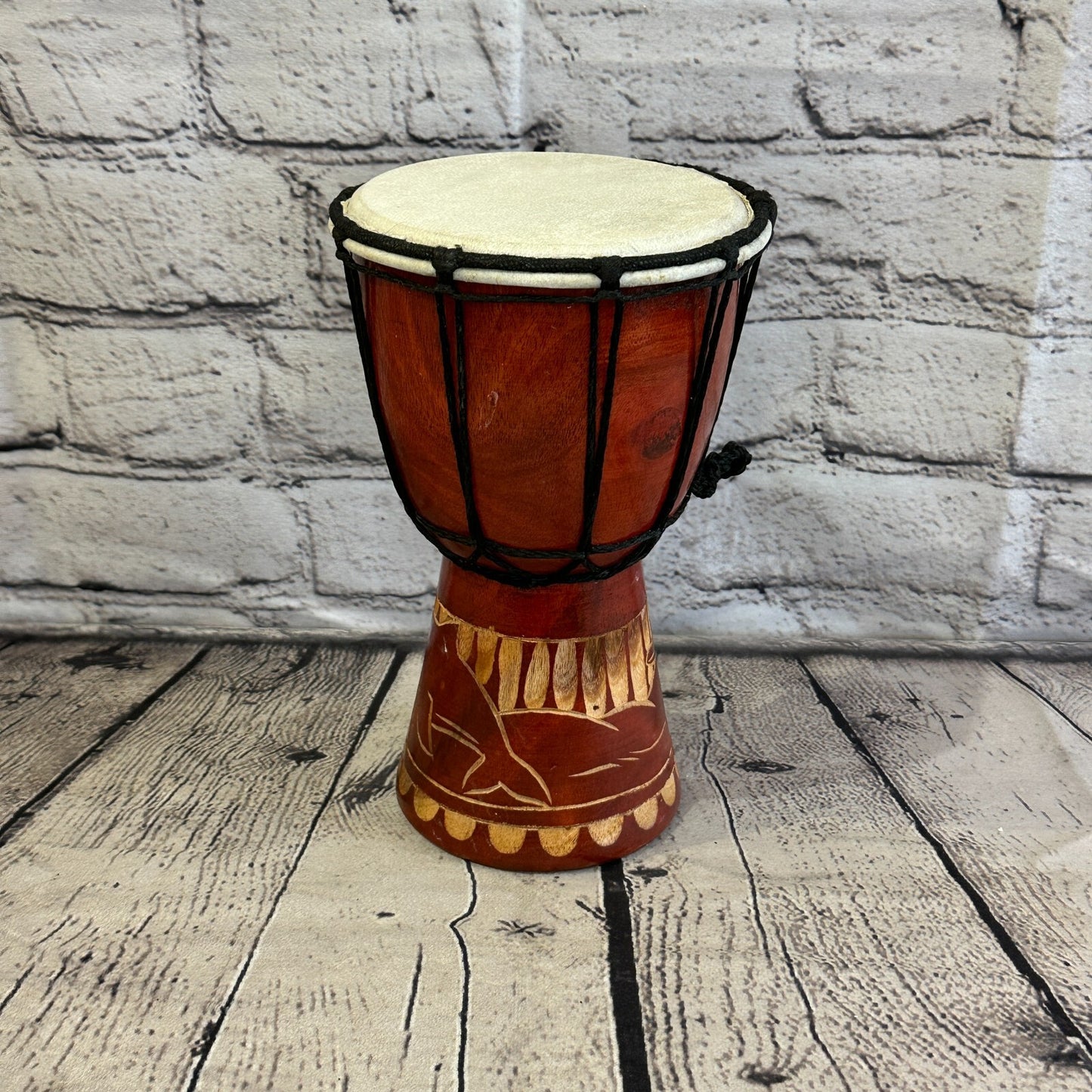 20cm Carved Wooden Djembe Bongo Painted African Influenced Drum High Handmade