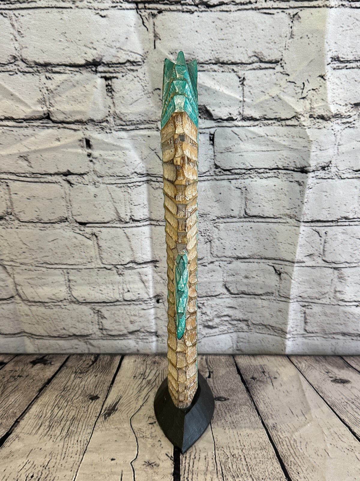 40cm Green Brown Wooden Shabby Seahorse Statue Ornament Fair Trade Handcarved