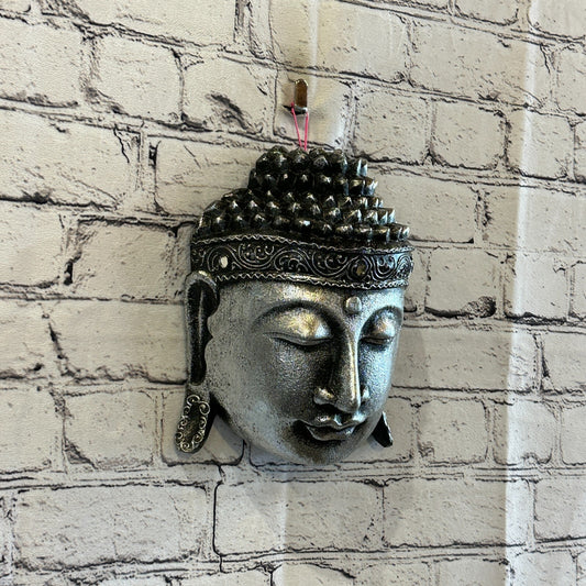 20cm Silver Buddha Head Mask Wooden Hanging Statue Figurine Ornament Fair Trade