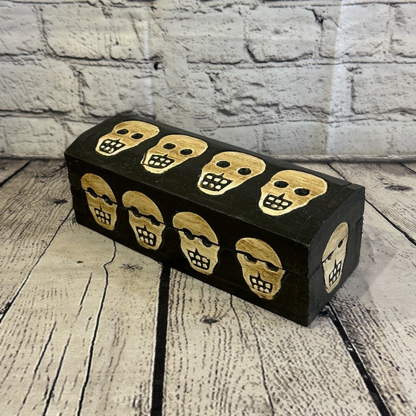 20cm x 8cm x 8cm Trunk Wooden Gothic Skeleton Skull Coffin Jewellery Box