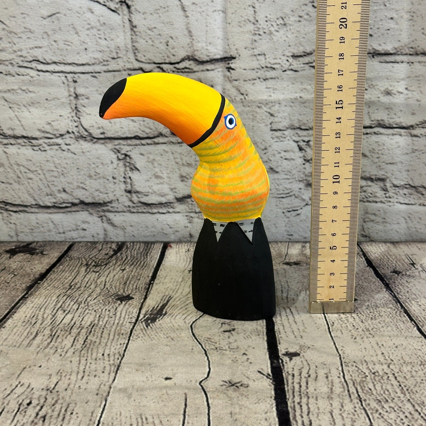 15cm Yellow Toucan Bird Ornament Statue Fair Trade Hand Made Carved Wood