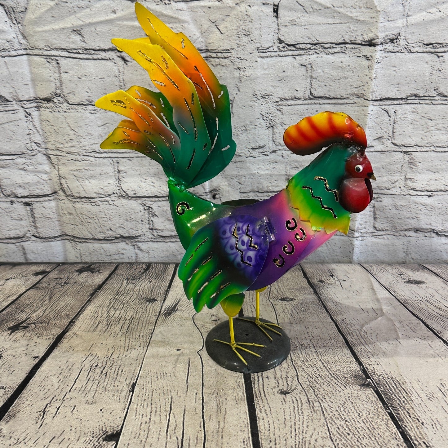 40cm x 25cm Green Purple Metal Chicken Ornament Painted Statue Candle Holder