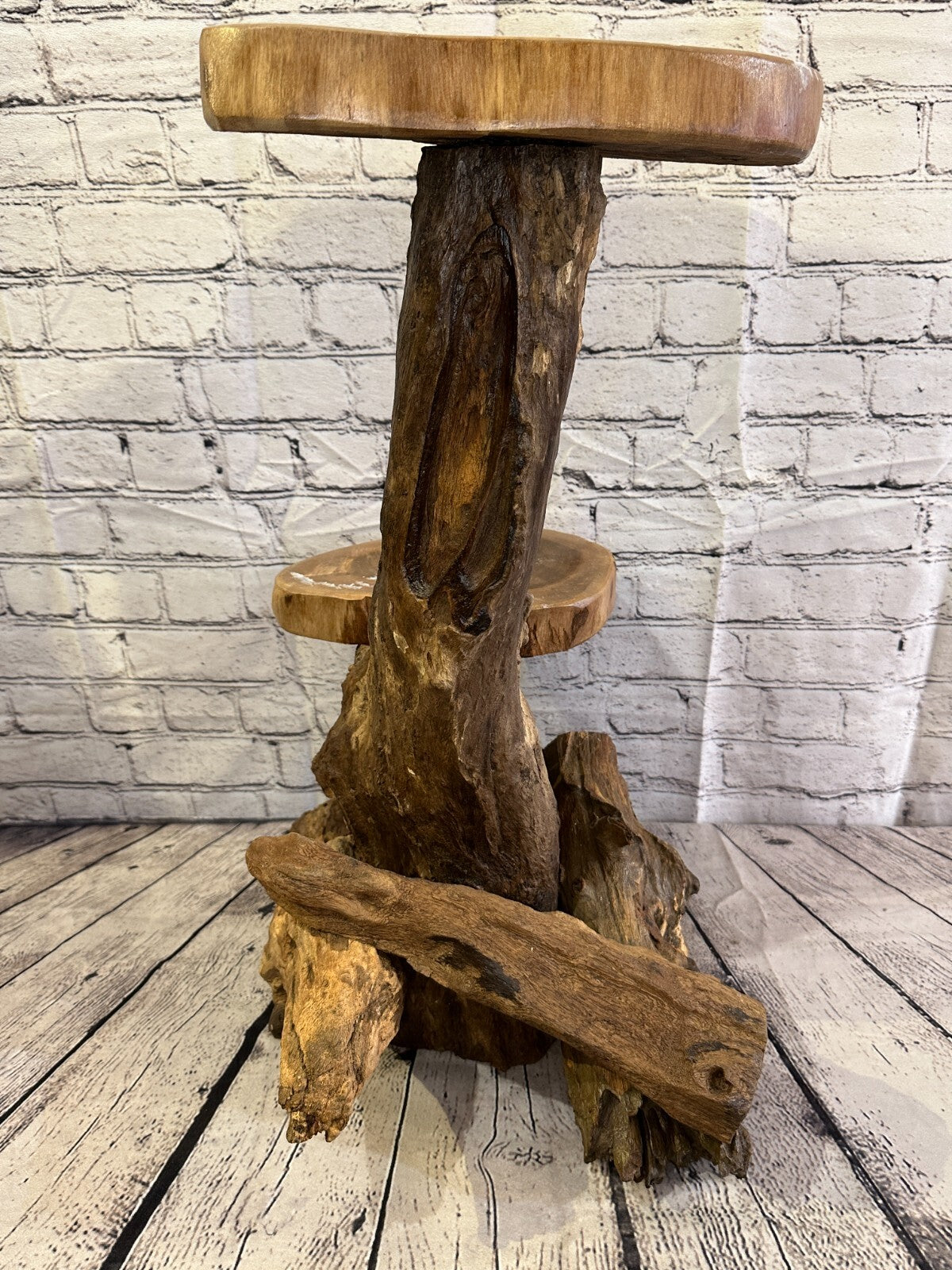 60cm x 25cm Double Teak Root Wood Mushroom Coffee Table Side Home Furniture