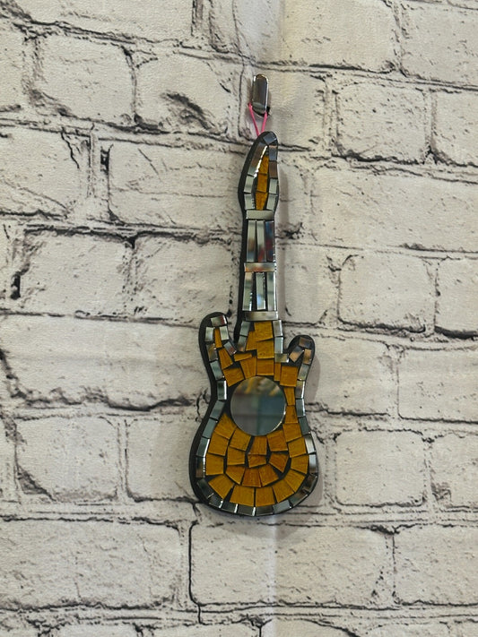 Bright Yellow Electric Guitar Mosaic Tile Wall Mirror 20cm x 8cm Handmade New