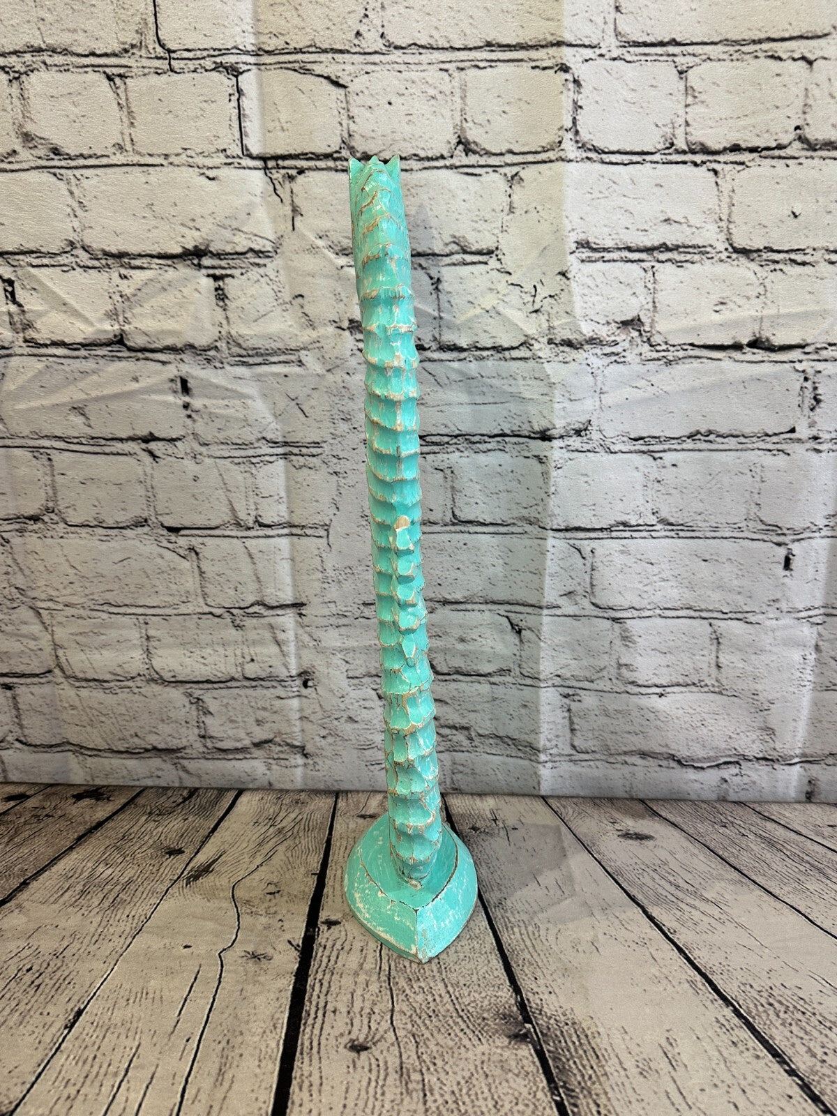 40cm Green Plain Wooden Shabby Seahorse Statue Ornament Fair Trade Handcarved